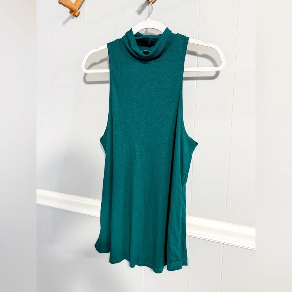 Free People Topanga Forest Green Sleeveless Turtleneck Top